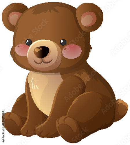 Cute Cartoon Brown Bear Sitting on White Background