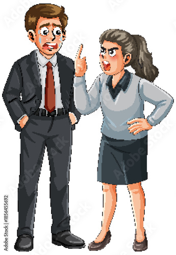Angry Businesswoman Scolding Worried Male Colleague Illustration