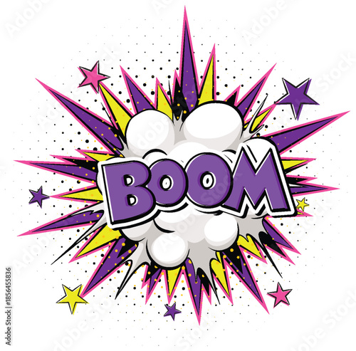 Comic Style Boom Explosion with Colorful Starburst