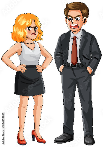 Angry Businesswoman and Businessman Confronting Each Other