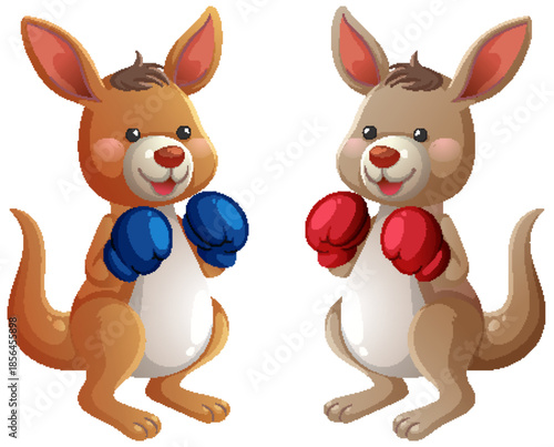 Cartoon Kangaroos Wearing Boxing Gloves Facing Each Other
