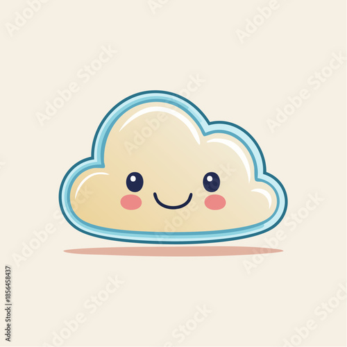 Cute cartoon cloud with a smiling face and rosy cheeks on a light background.