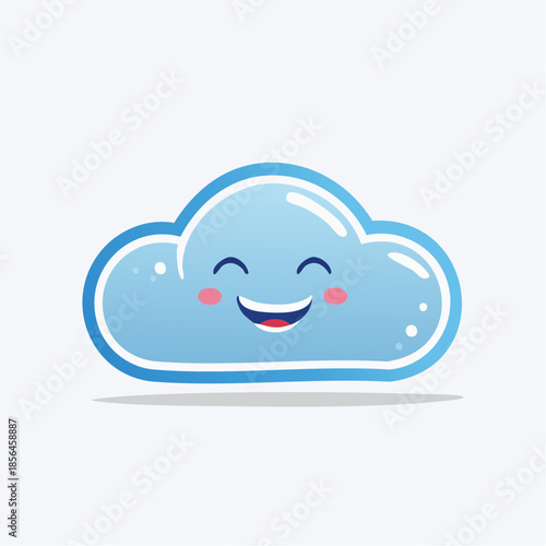 Smiling blue cloud cartoon character with rosy cheeks and happy expression.