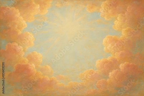 Renaissance Style Heavenly Cloud and Cherub Frame Background