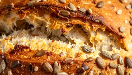 Wallpaper Mural Close-up of a freshly baked artisan bread with seeds, showcasing texture and detail Torontodigital.ca