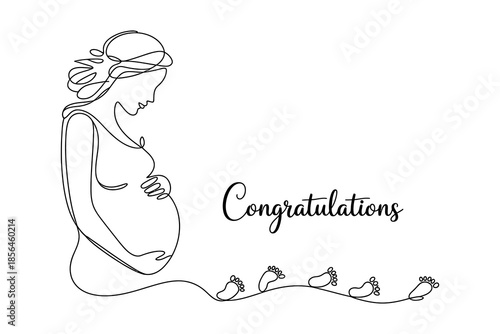 A pregnant woman with a congratulatory message and a minimalist line art design