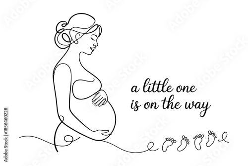 A pregnant woman with a quote announcing the arrival of a new baby