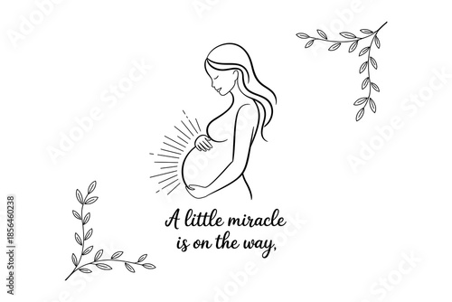A pregnant woman with a radiant glow and leaves, symbolizing new life and miracle