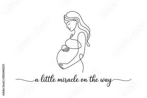 A pregnant woman with long hair and a serene expression cradling her belly