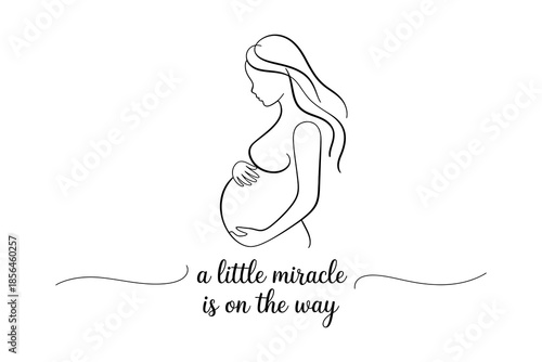 A pregnant woman with long hair and a quote about a little miracle