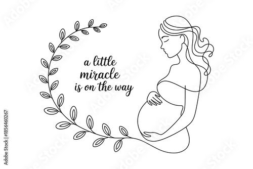 A pregnant woman with a wreath and the text 'a little miracle is on the way'
