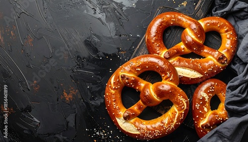 Delicious pretzels on a dark background, perfect for a bakery or food concept