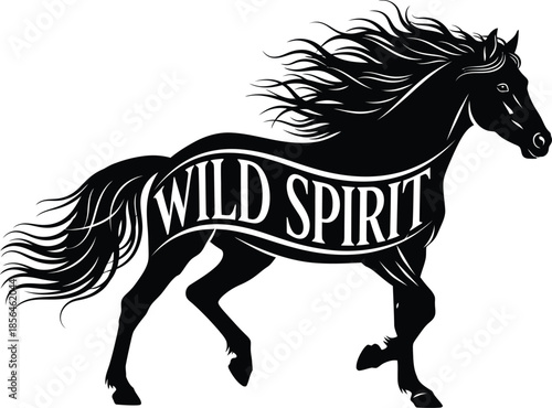 Horse silhouette wild spirit running vector illustration for equestrian animal freedom nature mustang design and ranch logo isolated black on transparent