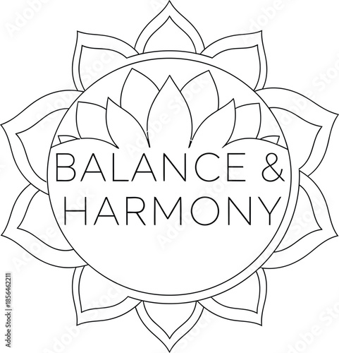 Lotus flower balance and harmony vector illustration for yoga meditation spa spiritual wellness symbol and relax design isolated black on transparent