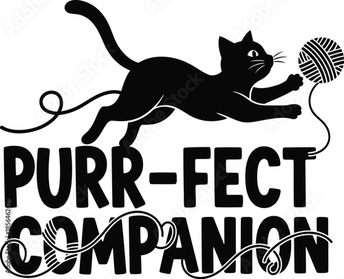 Playful cat with yarn ball purr-fect companion vector illustration for pet store and kitten lover