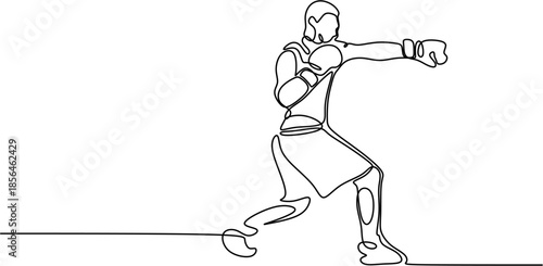 Continuous Line Art of a Boxer Throwing a Punch Vector