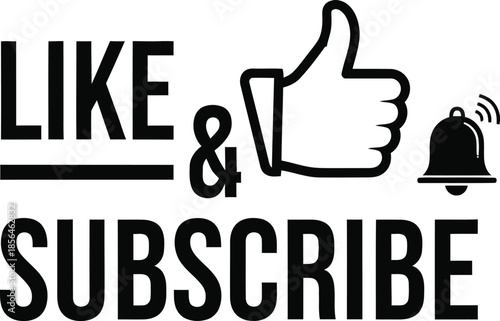 Thumbs up like and subscribe vector illustration social media typography internet video concept isolated black on transparent icon for vlogger content and channel promotion