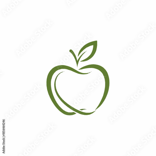 Stylized Green Apple Icon with Leaf and Stem.