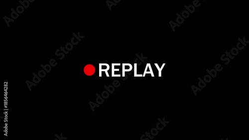 Replay text button animation with alpha channel, Replay icon video for Live Streamers, Action replay sign icon loop animation with transparent background in 4k.