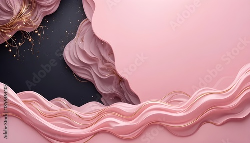 3D pink luxury abstract background with overlapping layers on dark space, accented by golden waves, modern design for banners, flyers, cards, brochure covers, or landing pages