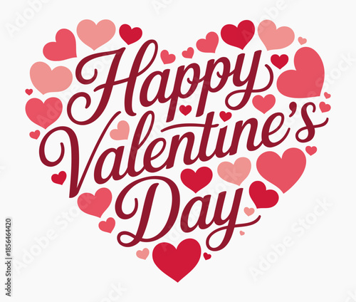 Colorful Happy Valentine's Day Heart Design with Red and Pink Hearts for Romantic Gifts