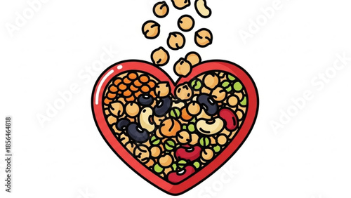 Heart shape filled with assorted beans and legumes healthy food concept isolated on white background