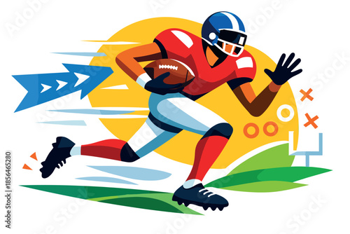 Corporate modern illustration of American football player running forward with ball.