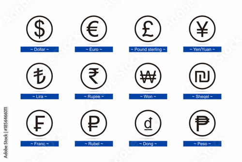 Set of Currency Symbol in Round Background