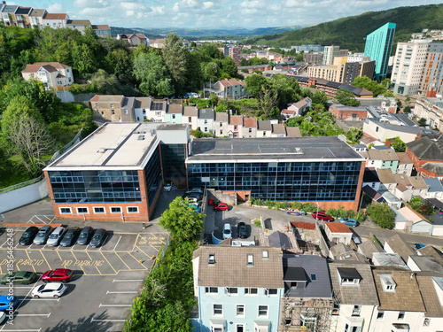 An Aerial Drone Camera View of Swansea City Centre Near Coastal Beach During Sunny Day of July 14th, 2025. Swansea is Most Beautiful, Modern City and county on the south coast of Wales, UK