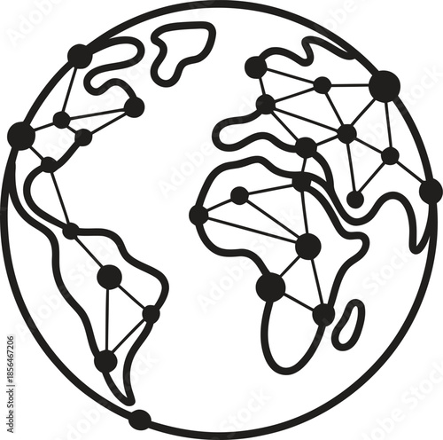 Global Network Line Icon. World, Connection, Technology Outline Vector Illustration