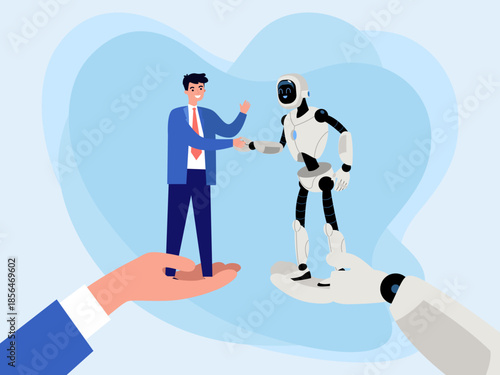 artificial intelligence robot businessman character shaking hands