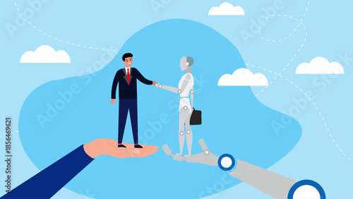 artificial intelligence robot businessman character shaking hands