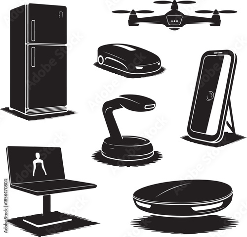 Modern technology and home appliances collection isolated on transparent background