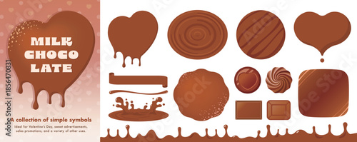 バレンタインデーのチョコレート装飾:フレームなどに使えるミルクチョコの文字背景素材
