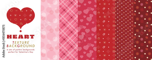 バレンタインデーのイラスト背景・ドットとチェック、ハート柄入りテクスチャ・バレンタイン背景素材・デザイン素材