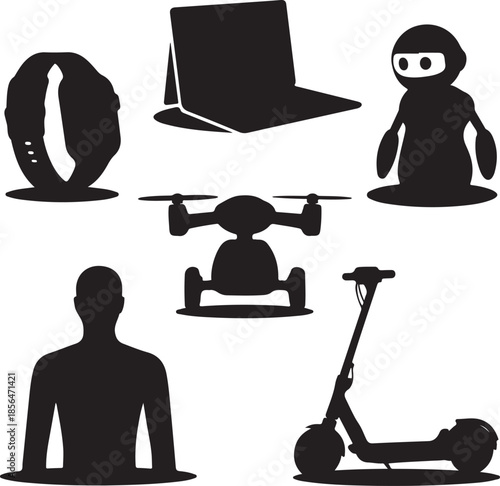 Modern technology and gadgets collection isolated on transparent background