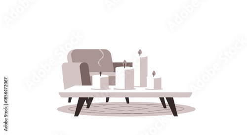 Cozy living room with lit candles on coffee table