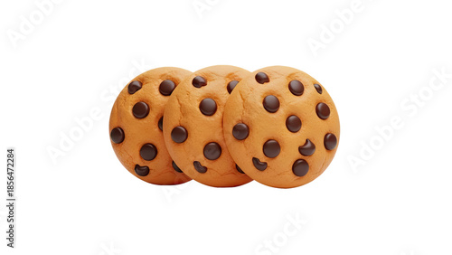 Three Chocolate Chip Cookies on transparent background