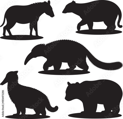 Collection of wild animal silhouettes isolated on transparent background