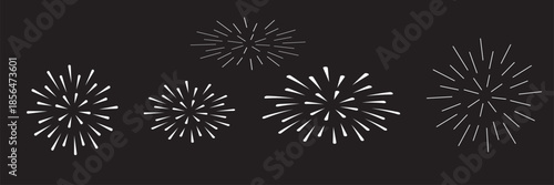 Fireworks icon set vector, Abstract festive gold firework decoration art design element best for Christmas, new year, holiday, greeting card, banner, celebration party events. Illustration PNG.