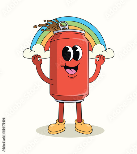 soda can rainbow happy groovy cartoon illustration