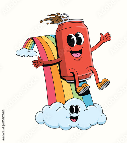 soda can rainbow groovy cartoon illustration