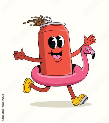soda can flamingo groovy cartoon illustration
