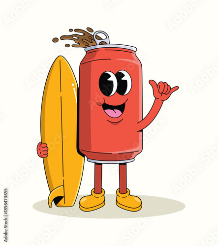 soda can surf groovy cartoon illustration