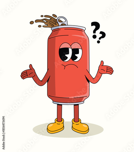 soda can confused groovy cartoon illustration