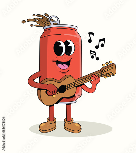 soda can guitar groovy cartoon illustration
