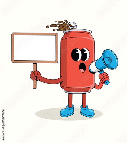 soda can megaphone groovy cartoon illustration