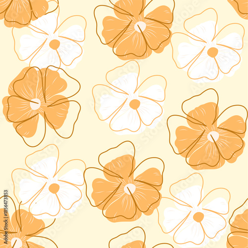 Seamless floral pattern with soft orange hand drawn flowers. Ideal for fabric, stationery, wallpaper, and spring or summer designs.