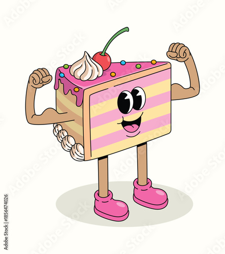 cake slice strong groovy cartoon illustration