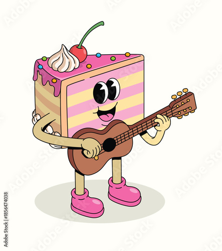 cake slice guitar groovy cartoon illustration